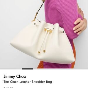 Jimmy Choo Cream Leather Cinch-Top Shoulder Bag with Gold Hardware